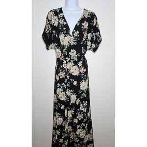 Bobeau Women's Black Floral Wrap Maxi Dress Size Large NWT